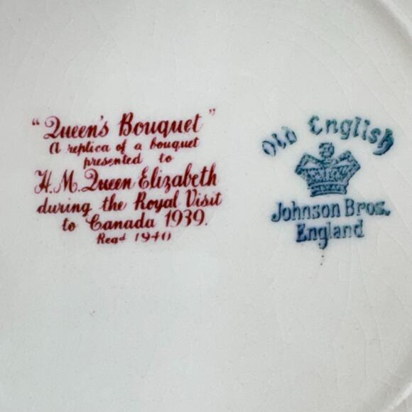 Johnson Bros England Old English Queen's Bouquet Dinner Plate Floral Center Gold - Picture 4 of 10